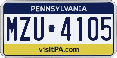 PA license plate MZU4105