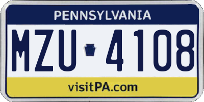 PA license plate MZU4108
