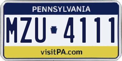 PA license plate MZU4111
