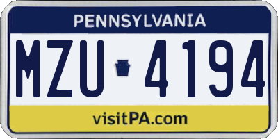 PA license plate MZU4194