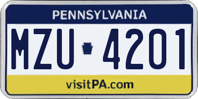 PA license plate MZU4201