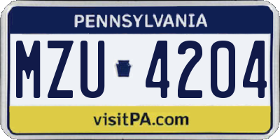 PA license plate MZU4204