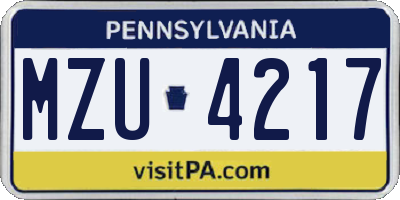 PA license plate MZU4217