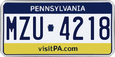PA license plate MZU4218