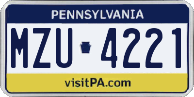 PA license plate MZU4221