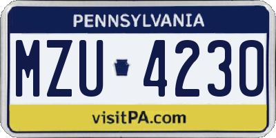 PA license plate MZU4230