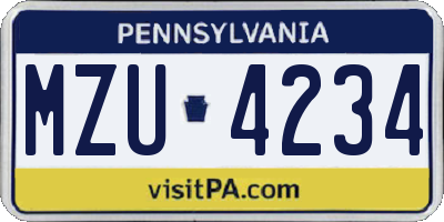 PA license plate MZU4234