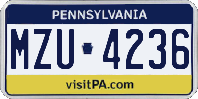 PA license plate MZU4236