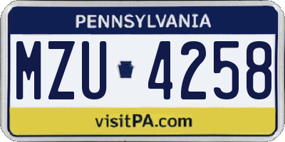 PA license plate MZU4258