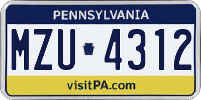 PA license plate MZU4312