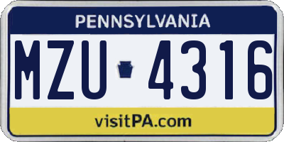 PA license plate MZU4316