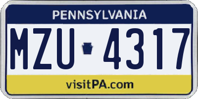 PA license plate MZU4317