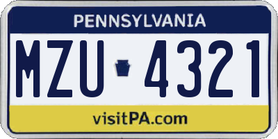 PA license plate MZU4321