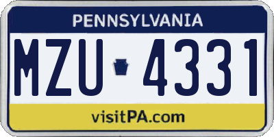 PA license plate MZU4331