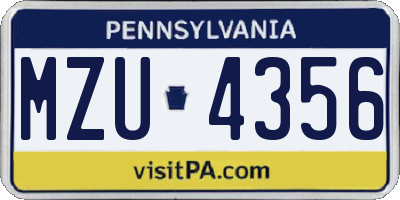 PA license plate MZU4356