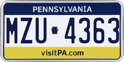 PA license plate MZU4363