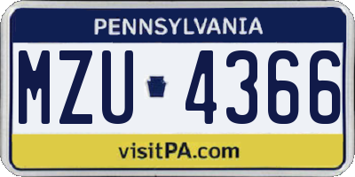 PA license plate MZU4366