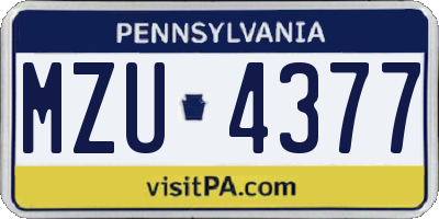 PA license plate MZU4377