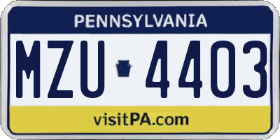 PA license plate MZU4403