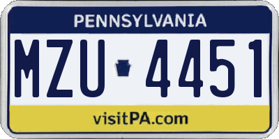 PA license plate MZU4451