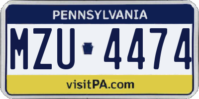 PA license plate MZU4474