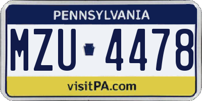 PA license plate MZU4478