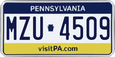 PA license plate MZU4509