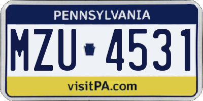 PA license plate MZU4531
