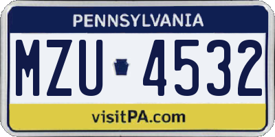 PA license plate MZU4532