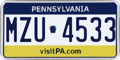 PA license plate MZU4533