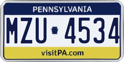 PA license plate MZU4534