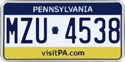PA license plate MZU4538