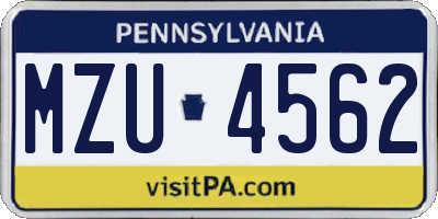 PA license plate MZU4562