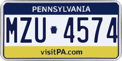 PA license plate MZU4574