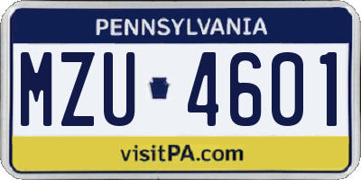 PA license plate MZU4601