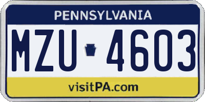 PA license plate MZU4603