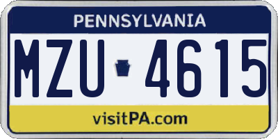 PA license plate MZU4615
