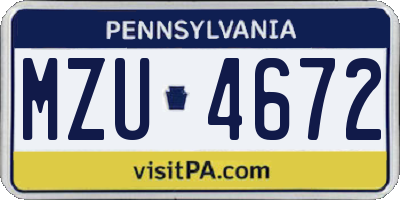 PA license plate MZU4672