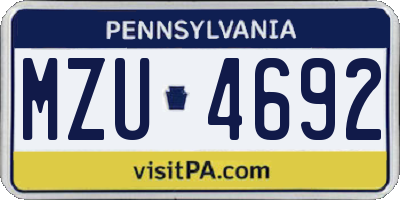 PA license plate MZU4692