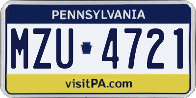 PA license plate MZU4721