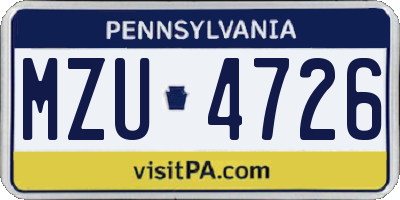 PA license plate MZU4726