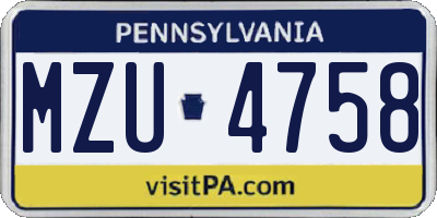 PA license plate MZU4758