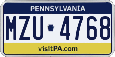 PA license plate MZU4768