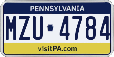 PA license plate MZU4784