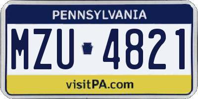 PA license plate MZU4821