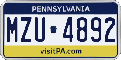 PA license plate MZU4892