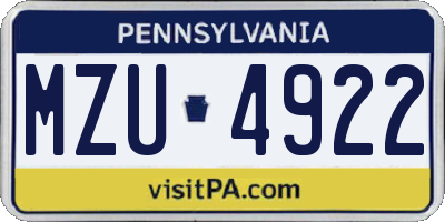 PA license plate MZU4922