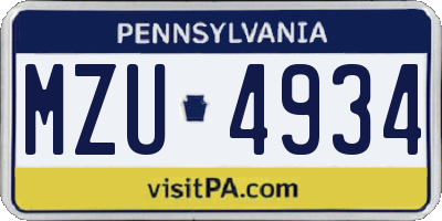 PA license plate MZU4934