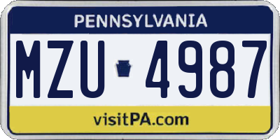 PA license plate MZU4987