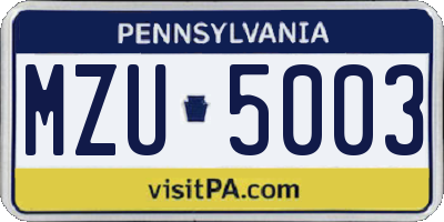 PA license plate MZU5003